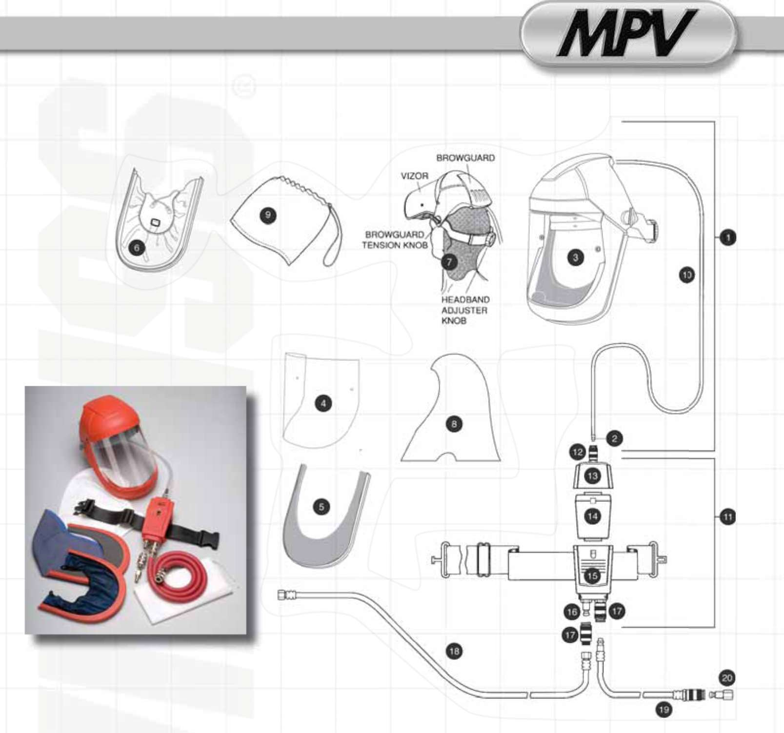 Схема подключения защитной маски DeVilbiss MPV-623 MPV-623-6